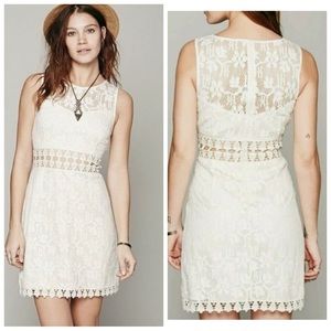 Free People Lace Cream Mini Dress Size 12.